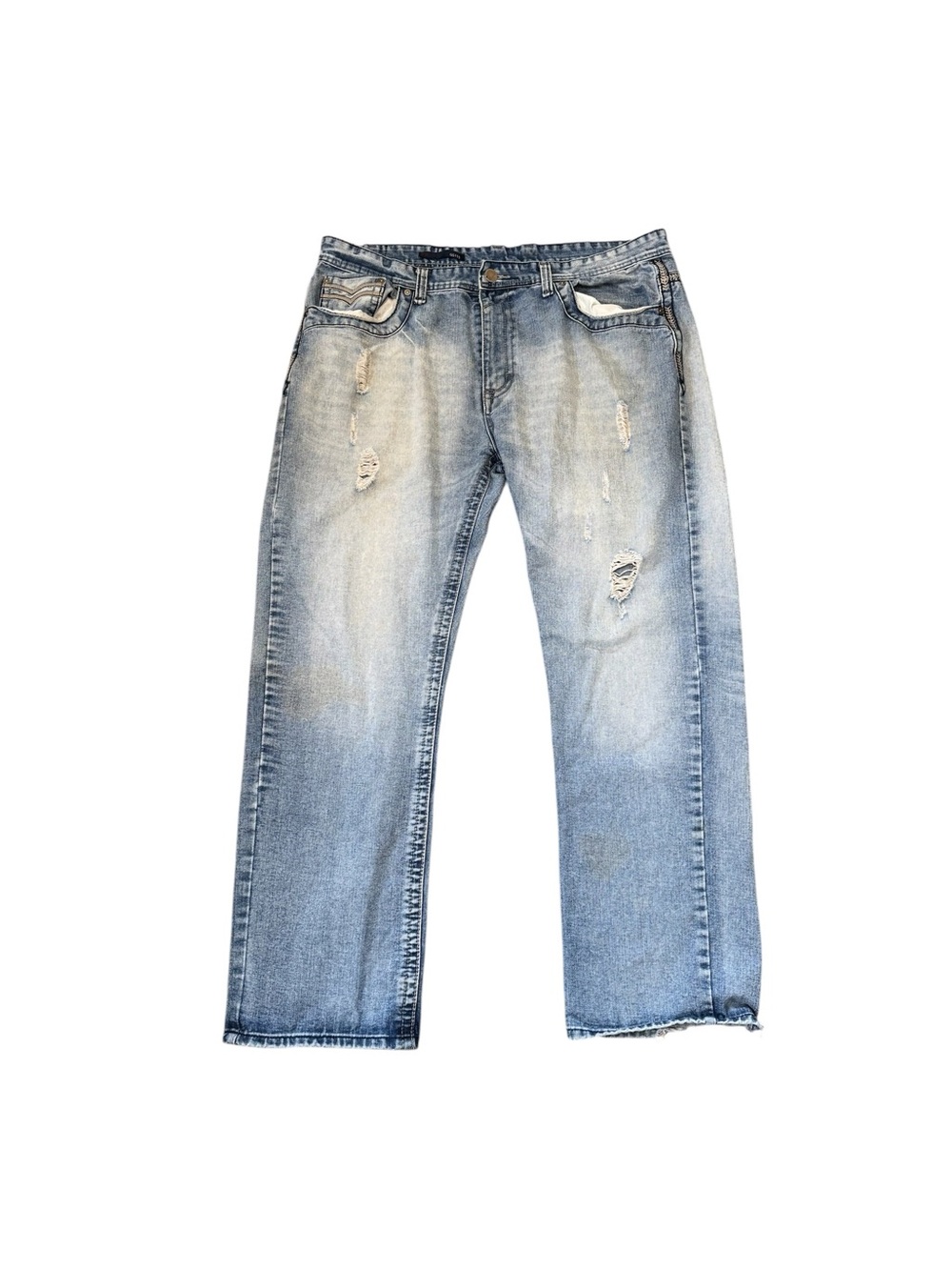 GS115 Light Wash Distressed Jeans Mens Size 42/33 Light Blue 100% Cotton